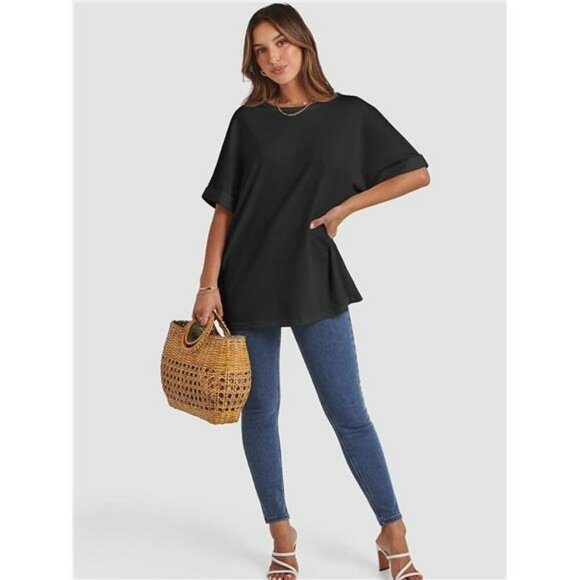 Womens Oversized T Shirt Loose Fit Casual Crew Neck Summer Top Plus Size - Picture 5 of 7
